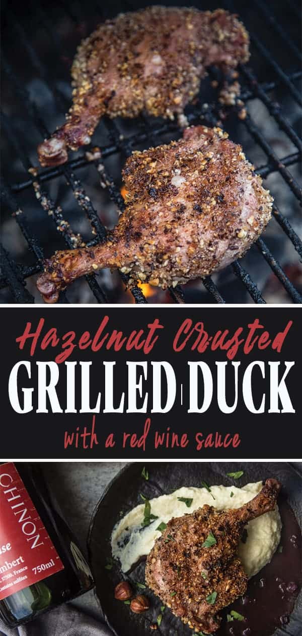 Hazelnut Crusted Grilled Duck with a Red Wine Sauce