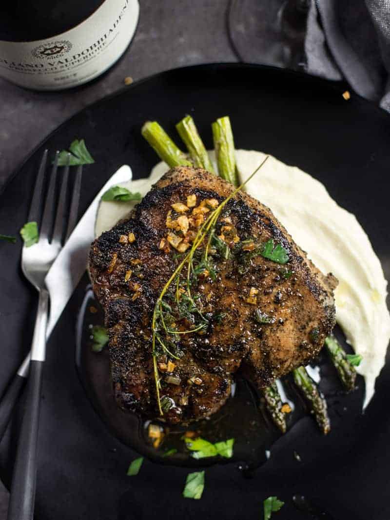 Grilled Pork Chops with Wine Brown Butter Sauce