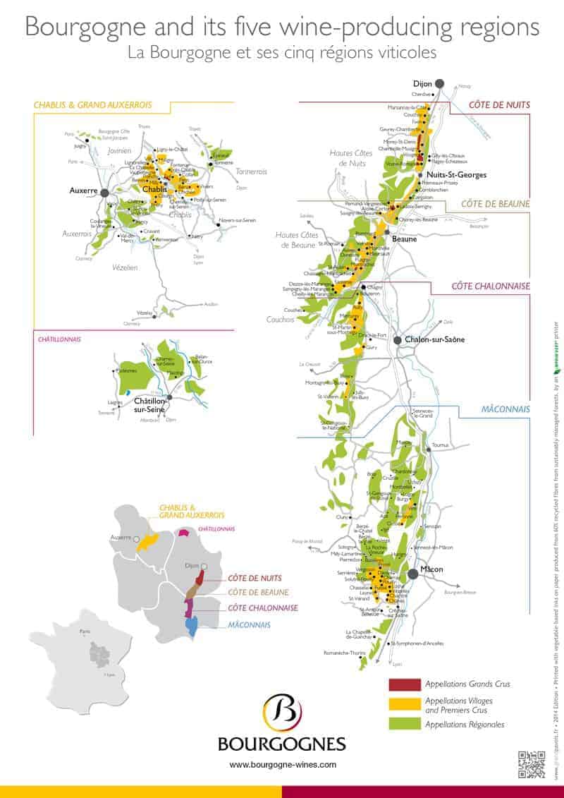 Map of Bourgogne (Burgundy) region of France