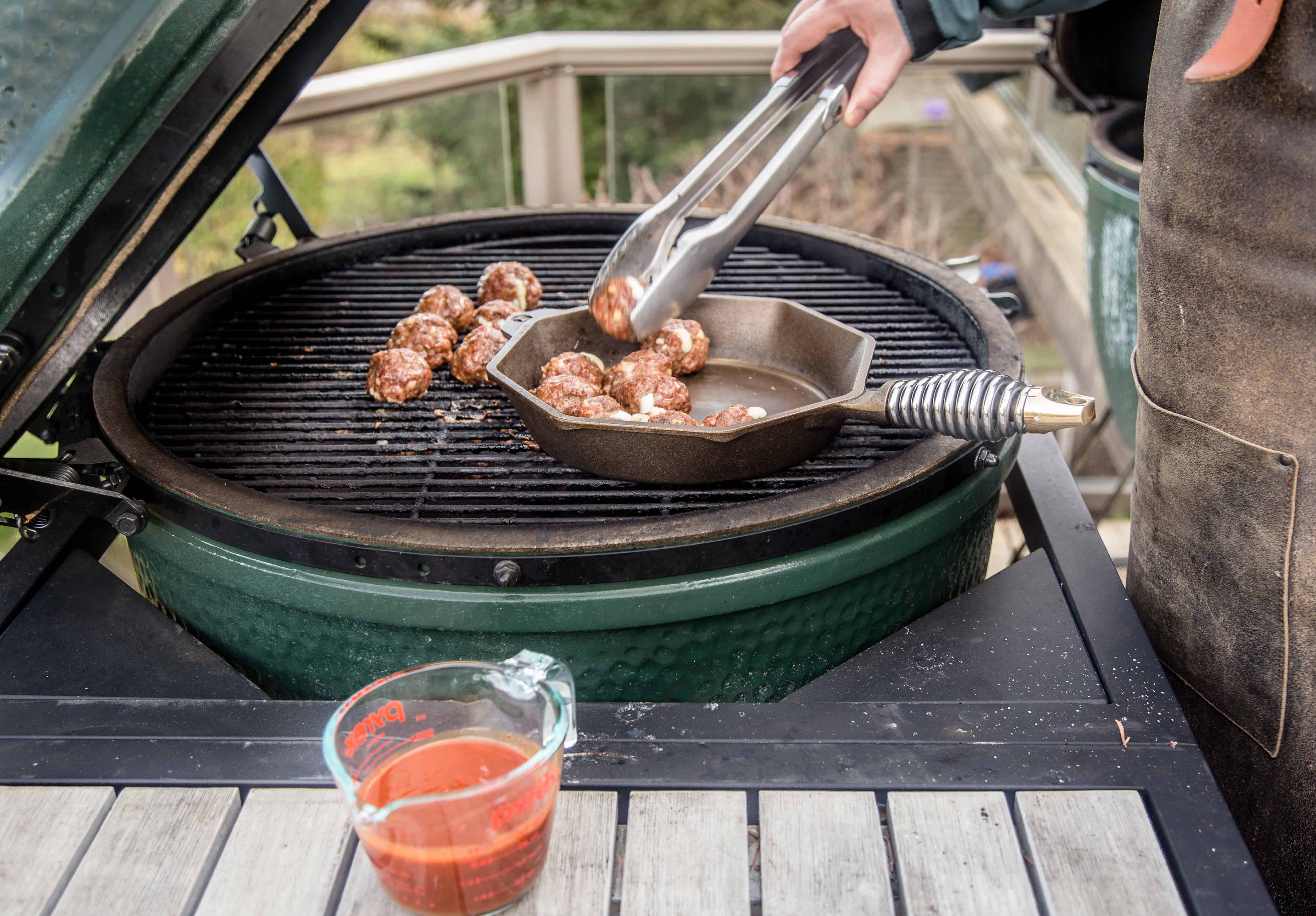 Meatballs on a Big Green Egg smoker