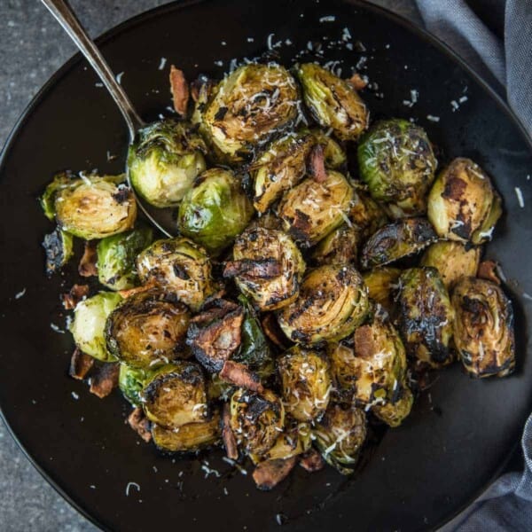 Grilled Brussels Sprouts in a bowl