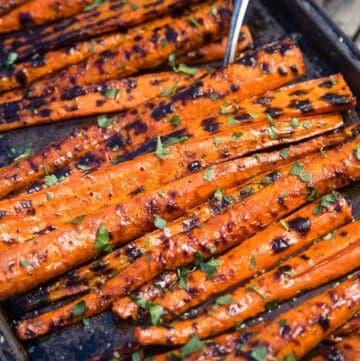 Grilled and Glazed Carrots on a serving platter