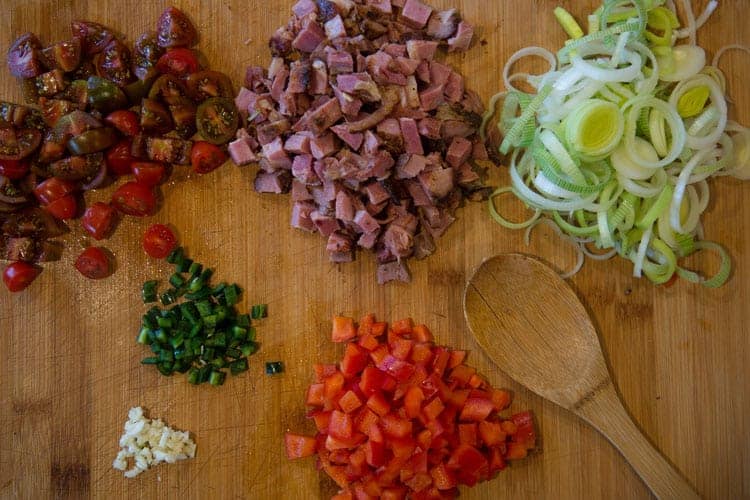 Ingredients for ham and potato hash