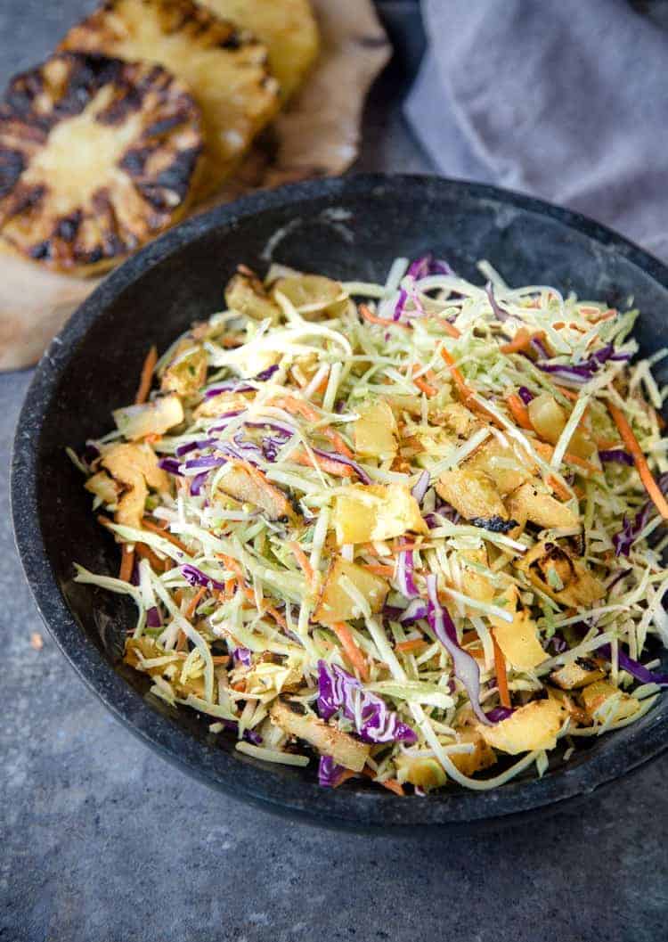 Grilled Pineapple Coleslaw in a bowl