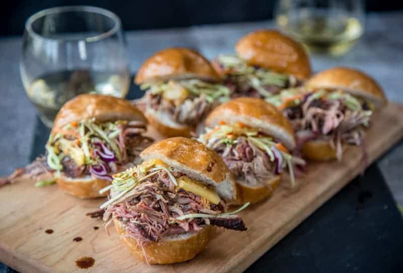 Hawaiian Style Pulled Pork Sliders on a platter