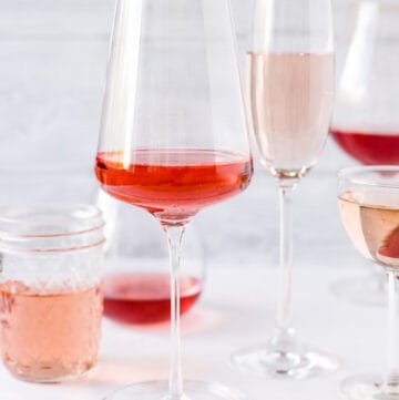 Different styles of rose wine in glasses