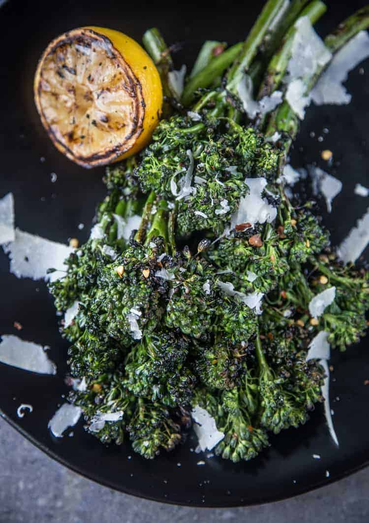 Grilled Broccolini served with Grilled Lemon and Shaved Parmesan