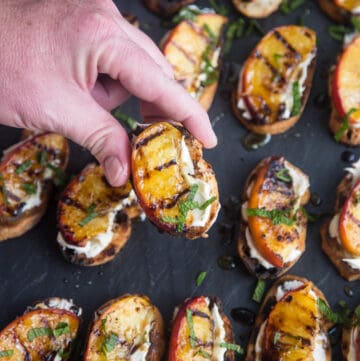 Grilled Peach Crostini with Mascarpone and Honey