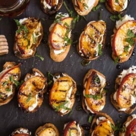 Grilled Peach Crostini with Mascarpone and Honey