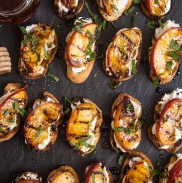 Grilled Peach Crostini with Mascarpone and Honey