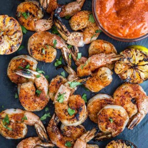 Grilled Shrimp Cocktail served with a Spicy Sriracha Cocktail Sauce