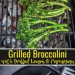 Pinterest pin showing grilled broccolini.