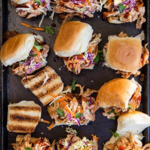 Easy BBQ Chicken Sliders on a sheetpan