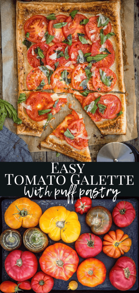 Easy Tomato Galette made with puff pastry, pinterest image