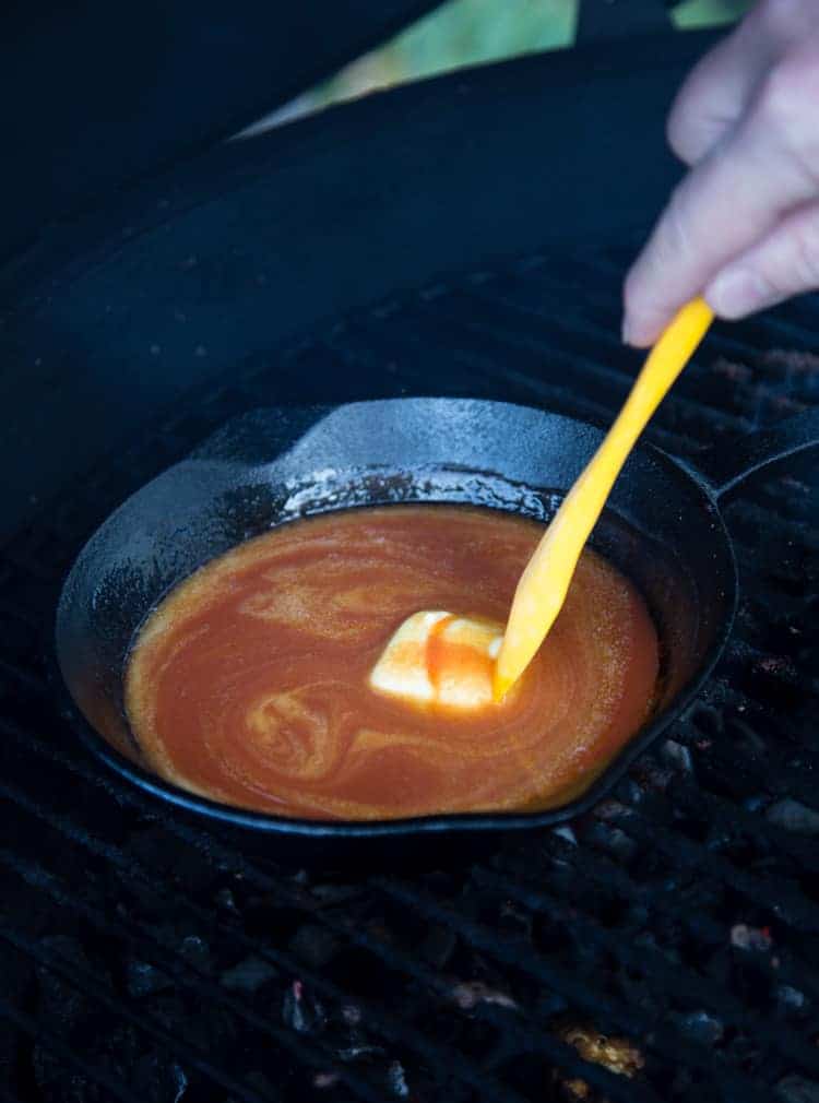 buffalo sauce on the grill with butter