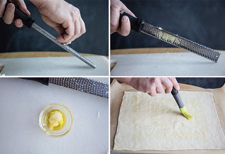 Step by step of grating garlic and making garlic oil.