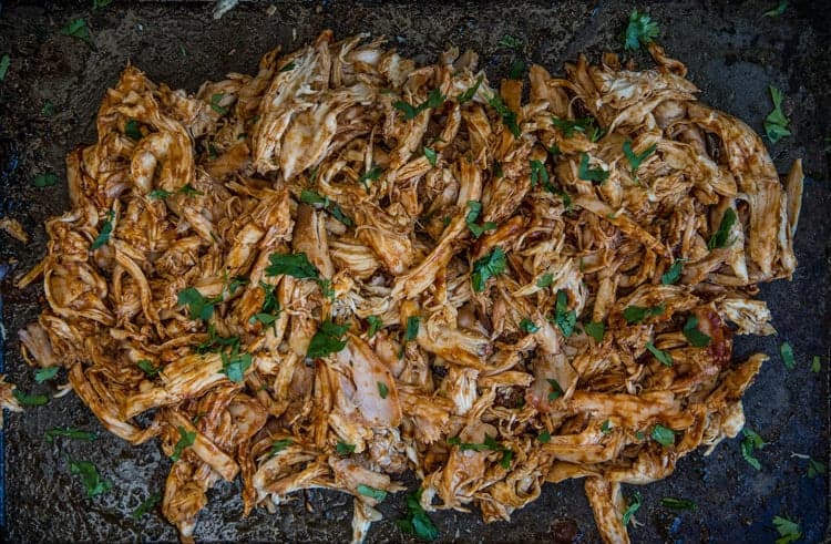 Pulled BBQ Chicken on a sheet pan