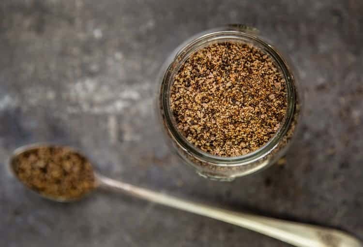 Coffee Steak Rub in a glass jar. 