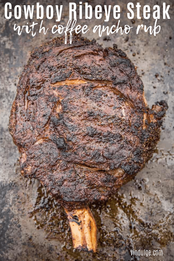 grilled cowboy ribeye steak with dry rub pinterest image