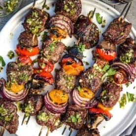 Grilled Steak Skewers on a plate