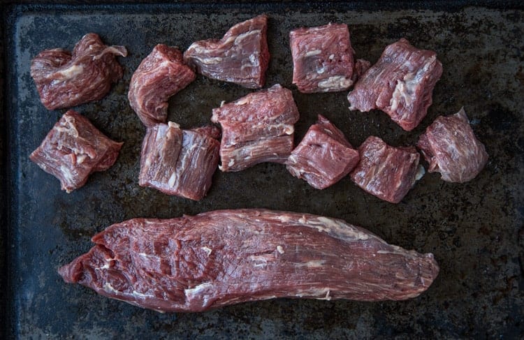 Teres Major steak - one whole and one broken down into cubes for skewers