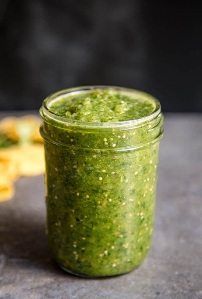 Smoked Salsa Verde in a mason jar