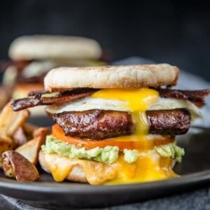 Breakfast Sandwich with Smoked Sausage and Bacon