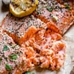 Smoked Salmon flaked and topped with lemon - pinterest text
