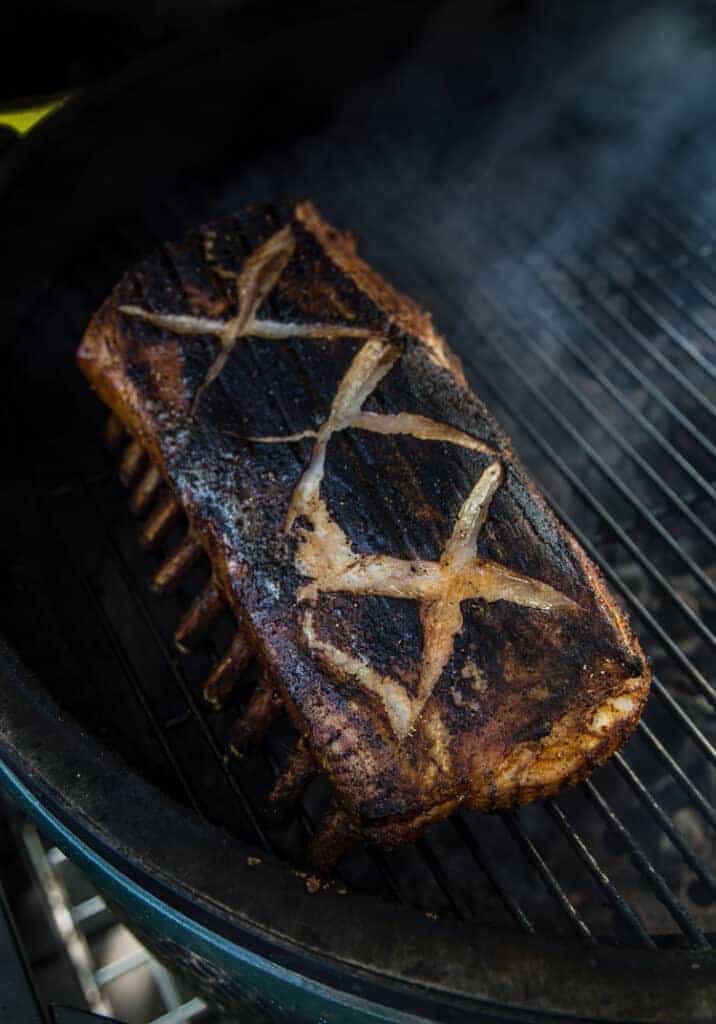 Rack of pork on the grill/smoker