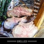 Glazed Rack of Pork Pinterest pin with text on dark background