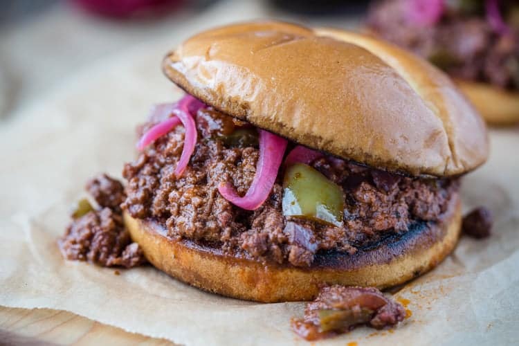 Smoked Sloppy Joe Sandwich on a bun