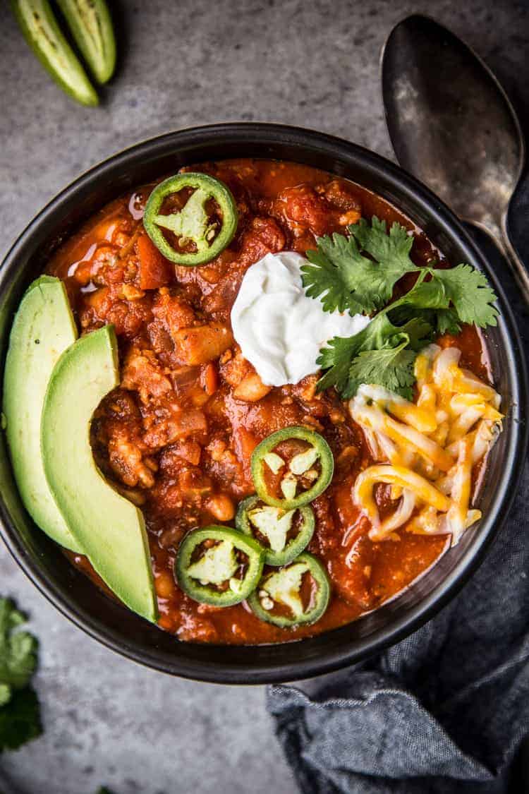 A bowl of turkey chili