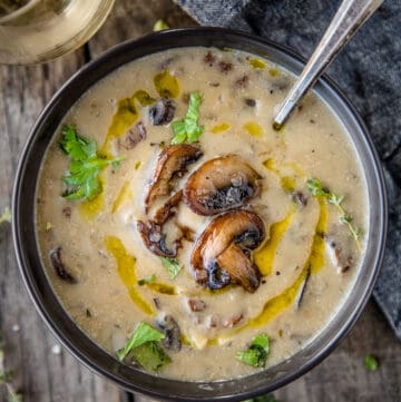 Wild Mushroom Soup in a bowl