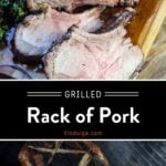 Glazed Rack of Pork Pinterest pin with text on dark background
