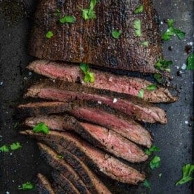 Grilled Flank Steak sliced and ready to be served