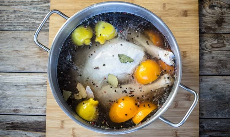 A turkey soaking in a turkey brine