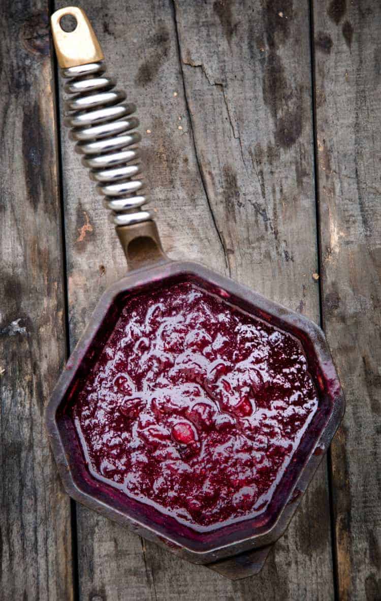 Cranberry Sauce in a small cast iron pan