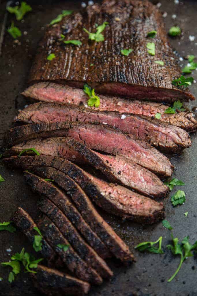 Grilled Flank Steak sliced into thin strips