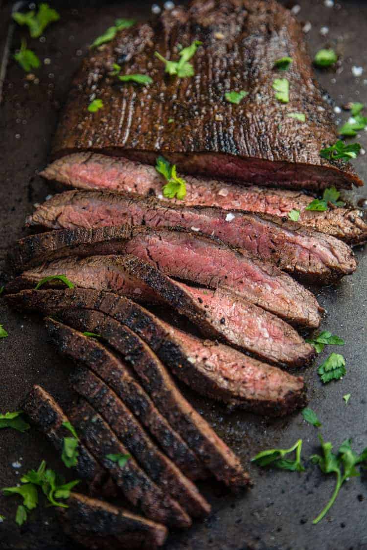 Grilled Flank Steak sliced into thin strips 