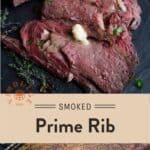 Smoked Prime Rib Pinterest Pin with text on light background