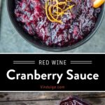 Red Wine Cranberry Sauce Pinterest Pin with text on dark background
