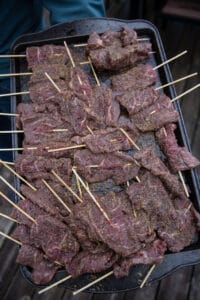 Beef Skewers prepped to go on the grill