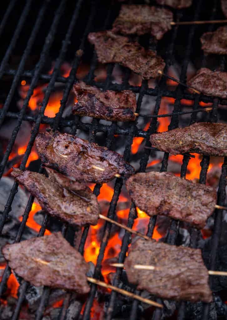 Beef skewers on the grill