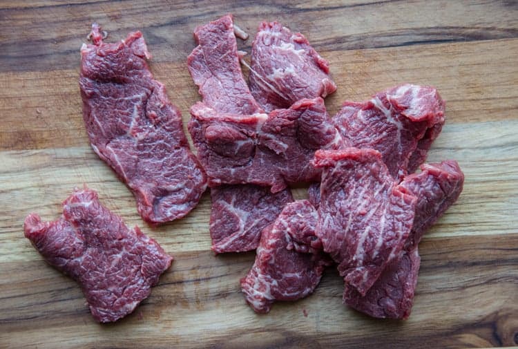 Sliced beef before the marinade and before skewers