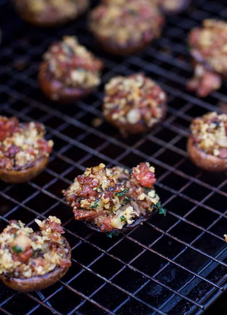 sausage stuffed mushrooms on the smoker