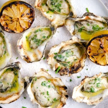 A platter of Grilled Oysters