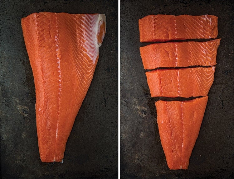 Two raw salmon photos side by side