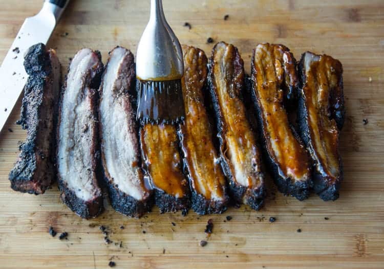 saucing pork belly