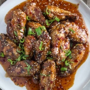 Smoked Wings with Asian Thai Chili Sauce on a plate
