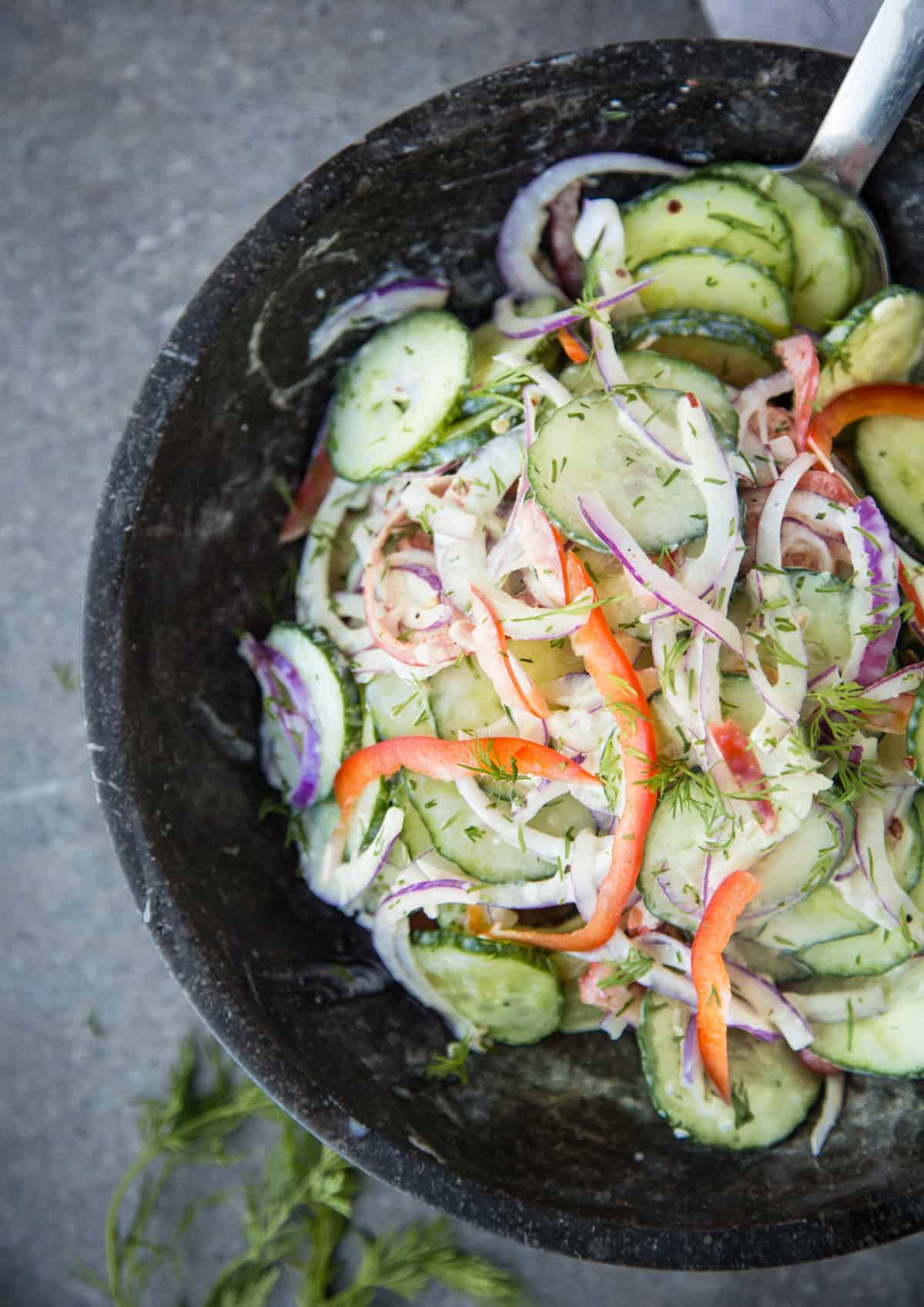 Creamy Cucumber Salad with Dill and White Wine Vinegar